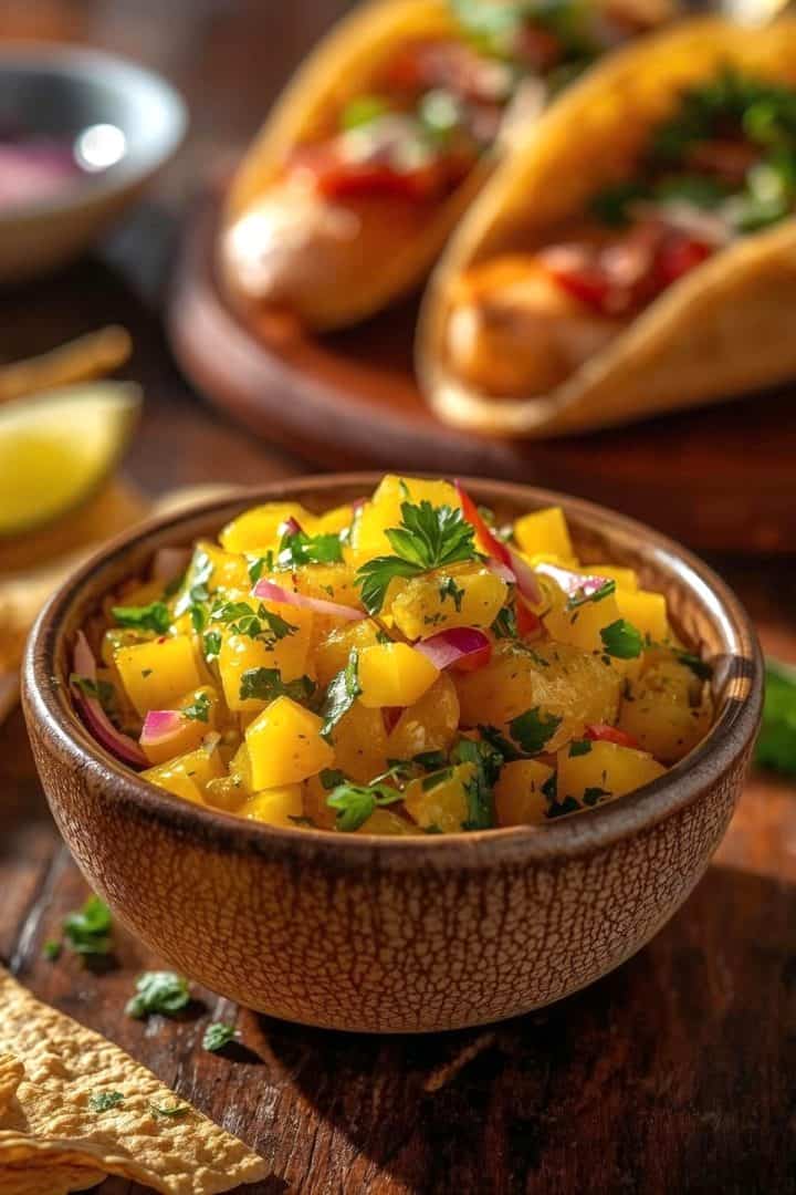 Mango Cucumber Salsa 9 Mango cucumber salsa served