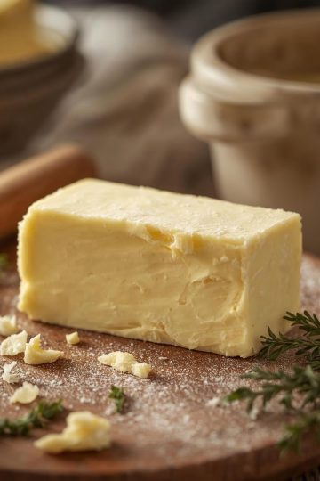 Mantequilla (Homemade Butter) in a wooden board