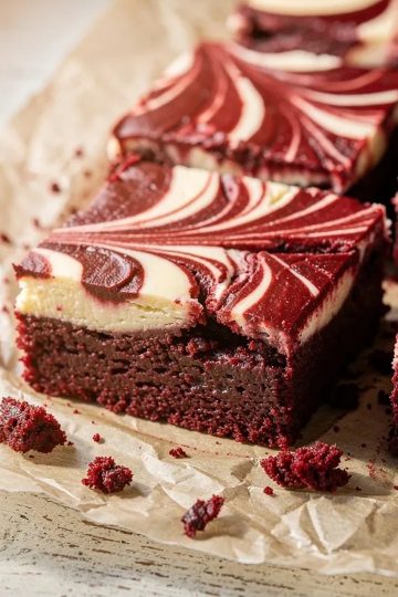 Red velvet cheesecake brownies close up