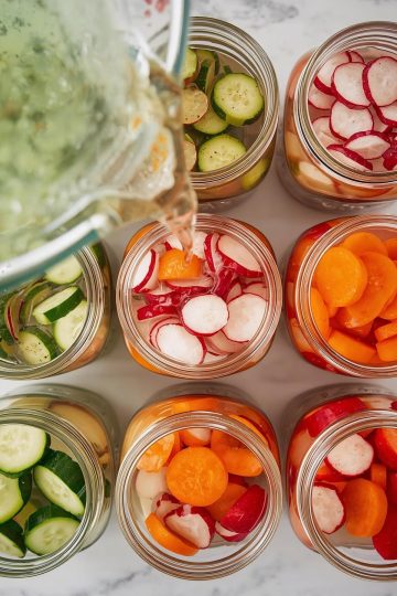 Refrigerator pickling pouring vinegar
