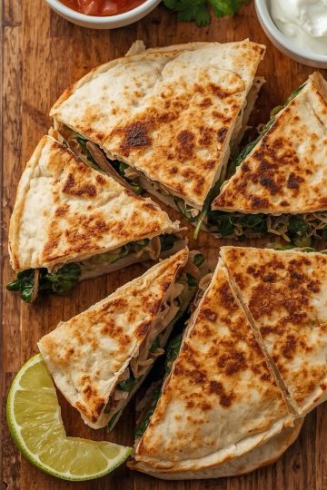 top-down Chicken and Spinach Quesadillas