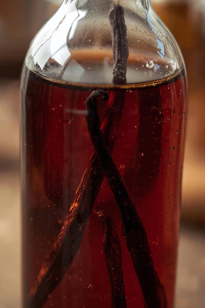 (vanilla extract) is a liquid flavoring made by soaking vanilla beans