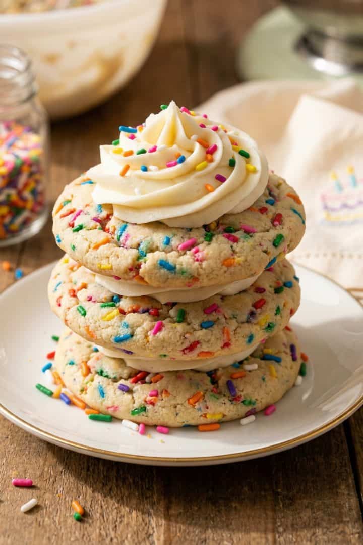 Funfetti Cookies 8 Funfetti Cookies on a plate sid eview