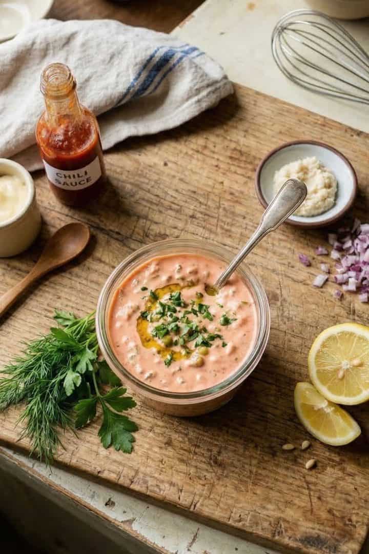 Homemade Russian Dressing 9 Homemade Russian Dressing macro close out top view