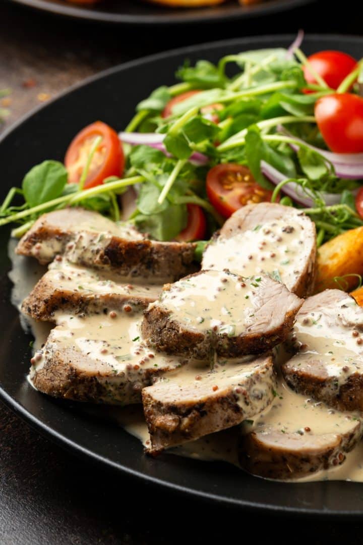 Pork Tenderloin with Mustard Sauce with side of fresh herb