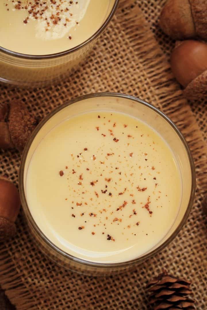 Non Alcoholic Eggnog Drinks in a glass top view
